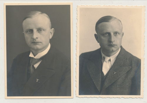 Portrait - 2 Original Fotos mit Revers Zivilabzeichen Adler 3. Reich