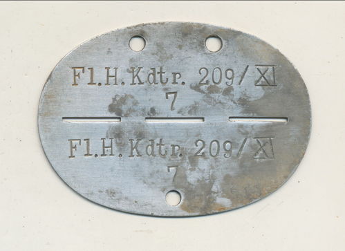 Erkennungsmarke Dt. LUFTWAFFE Fliegerhorst Kommandantur 209/XI Flugplatz Amiens Frankreich ab 1942