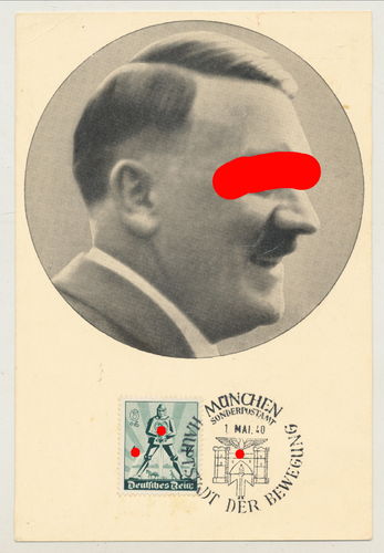 Adolf Hitler Original Postkarte 3. Reich mit Briefmarke Poststempel Sonderpostamt München 1940