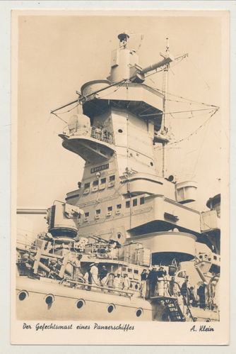 Kriegsmarine Panzerschiff Gefechtsmast - Original Postkarte WK2