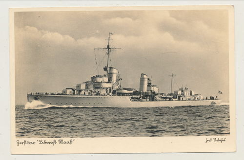 Kriegsmarine Kriegsschiff Zerstörer " Leberecht Maass " - Original Postkarte 3. Reich