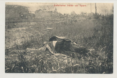 Schlachtfeld Foto Postkarte Tod gefallener Inder Soldat - Angriff vor Ypern WK1