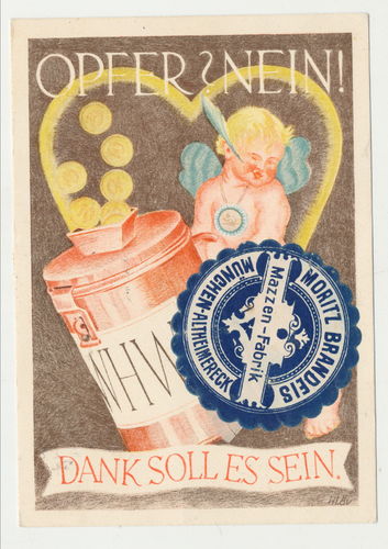 WHW München Opfer Karte mit Siegel Moritz Brandeis Mazzen Fabrik - Postkarte von 1939