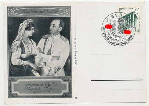 Prinzregent Paul & Prinzessin Olga Jugoslawien Staatsbesuch - Original Postkarte 1939