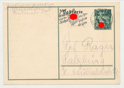 Jeder Deutsche trägt das Zeichen wehrhaften Geistes - Original Postkarte von 1938 München / Salzburg