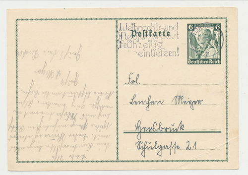 Postkarte Deutsche Nothilfe versendet nach Hochbrück 3. Reich