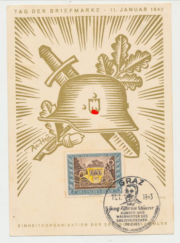 Tag der Briefmarke 1942 / 1943 in Graz abgestempelt - Original Postkarte 3. Reich
