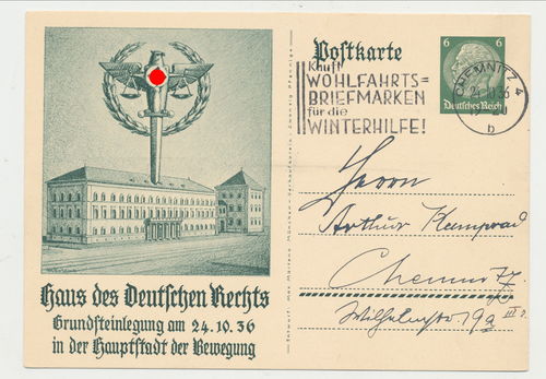 Haus des deutschen Rechts Grundsteinlegung - Original Postkarte von 1936