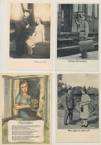 Soldatenlied & Gruss Postkarten 4 Stück 3. Reich