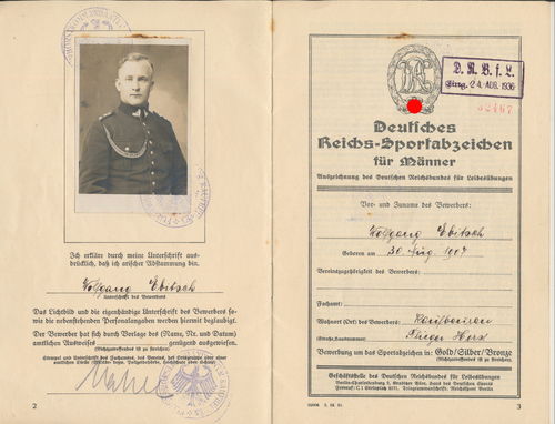 Polizei und Flieger Horst Kaufbeuren - Angehöriger Ebitsch Urkunden Heft Reichs- Sportabzeichen 1936