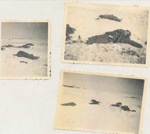 Schlachtfeld Foto Set 3 Stück Fotos Tod gefallene Soldaten Russland Winter Wehrmacht WK2
