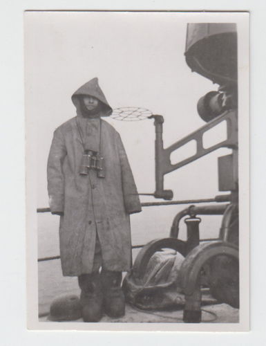 Winter Wache Ölhaut Mantel und Fernglas - Original Foto 1942