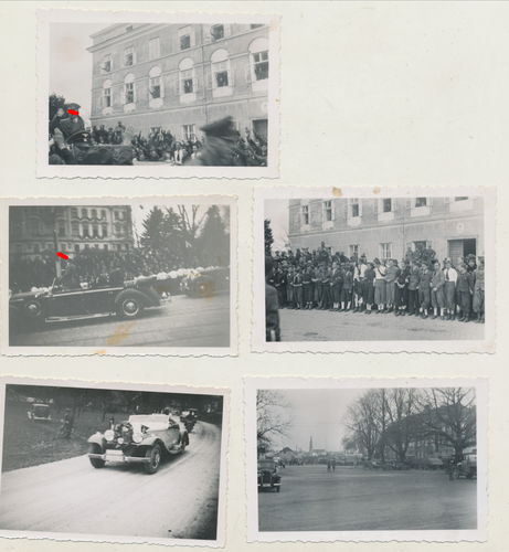 Set von 5 Original Fotos Adolf Hitler Kundgebung Fahrzeug AH im Mercedes 3. Reich