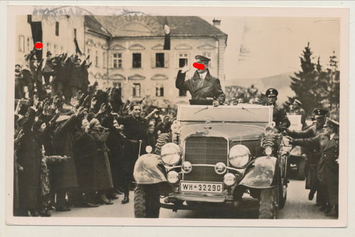 Adolf Hitler Postkarte " Einzug des Führers in seinem Geburtsort Braunau " Poststempel Braunau 1933