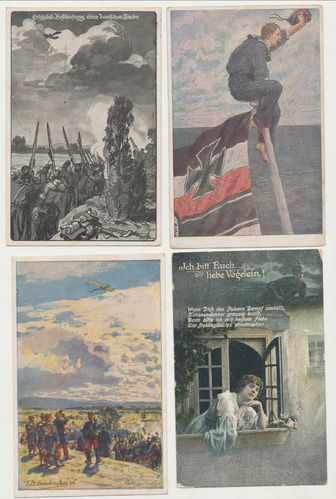 Set von 4 Stück patriotischen militärischen Postkarten Kaiserreich 1914/18
