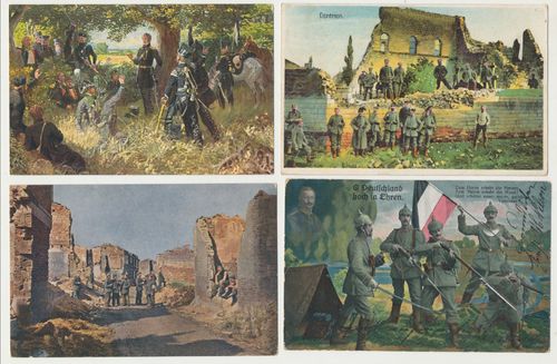 Set von 4 Stück patriotischen militärischen Postkarten Kaiserreich 1914/18