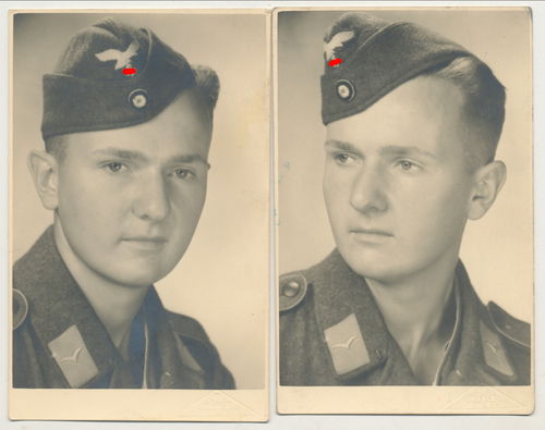 Luftwaffe Soldat deutsche Wehrmacht mit Schiffchen - 2 Original Portrait Foto WK2