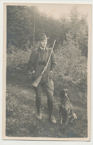 Jagd Deutsche Jägerschaft Original Foto Jäger mit Hund und alter Schrotflinte um 1920/30