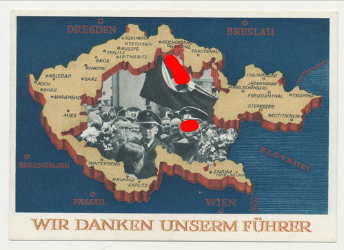 Einmarsch Sudetenland 1938 - Original Postkarte Briefmarke 3. Reich