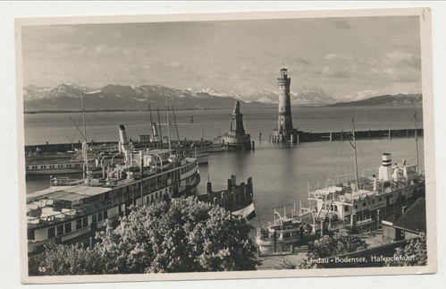 Lindau Bodensee Hafeneinfahrt - Original Postkarte von 1936
