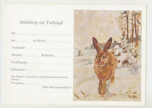 Einladung zur Treibjagd mit Waidmannsheil - Original Postkarte
