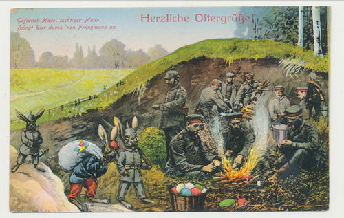 Patriotische militärische Postkarte Herzliche Oster - Grüsse von 1915