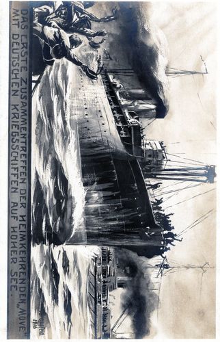 Marine Schiff " Möve " trifft auf deutsche Kriegsschiffe - Original Postkarte Kaiserreich