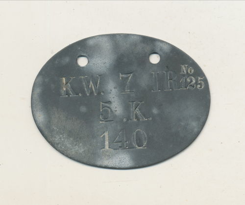 Erkennungsmarke K.W. 7 IR No 125 Infanterie Regiment