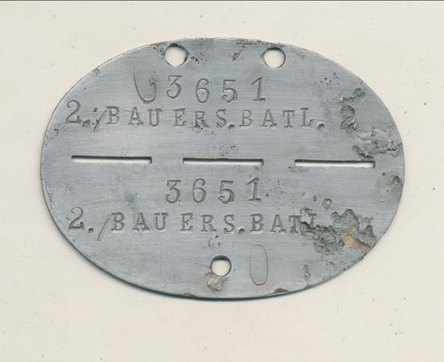 Erkennungsmarke Wehrmacht 2./ Bau Ers Btl 2 Stettin Kreckow ab 1945 Schlawe Plattensee Danzig