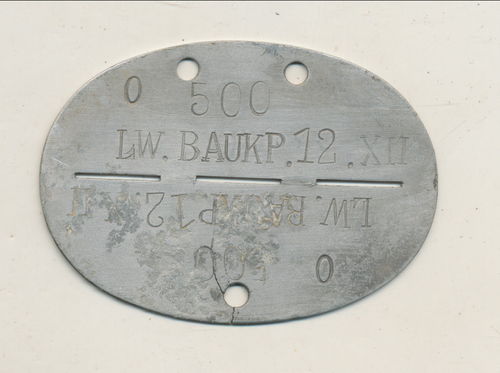 Erkennungsmarke Luftwaffe Bau Kompanie 12 / XII Wiesbaden / Giessen Eschwege Langendiebach JG 53