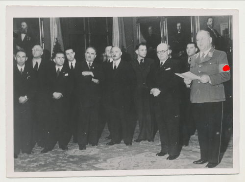 Presse Foto Empfang der internationalen Presse in Prag Tschechei SA Standartenführer Pfitzner 1939