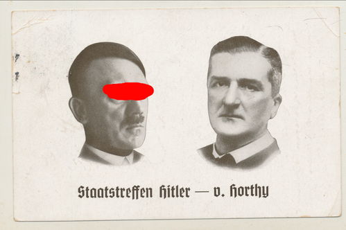 Staatstreffen Hitler - von Horthy - Original Postkarte von 1938
