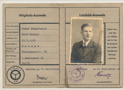 Mitglieds Ausweis Kraftfahrer Fakulta e.V. München 1941