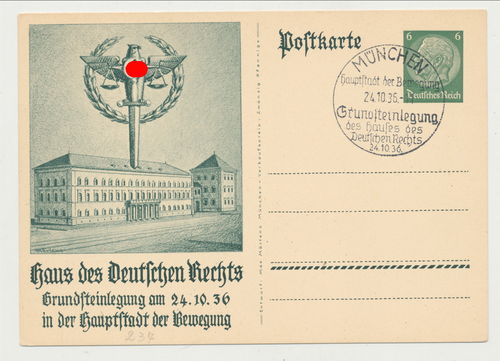 Haus des deutschen Rechts Grundsteinlegung Hauptstadt der Bewegung München 1936 - Original Postkarte