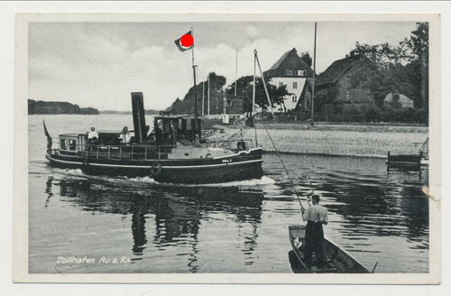 Zoll Hafen Au am Rhein - Original Postkarte von 1939 Feldpost