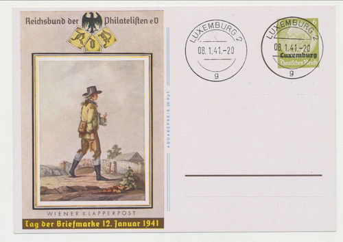 Reichsbund der Philatelisten Wiener Klapperpost Tag der Briefmarke 1941 - Original Postkarte
