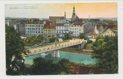 Zwickau mit Paradiesbrücke - Original Postkarte 3. Reich