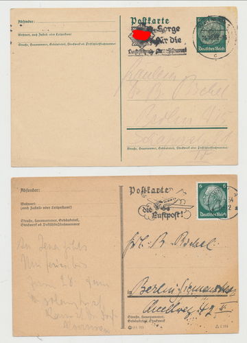 Luftpost & Luftschutz - 2 Original Postkarten 3. Reich
