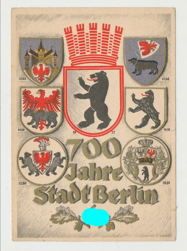 Stadt Berlin 700 Jahre - Original Postkarte 3. Reich