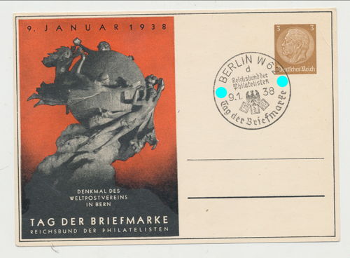 Tag der Briefmarke Reichsbund der Philatelisten Denkmal Weltpostverein Berlin - Postkarte 1938