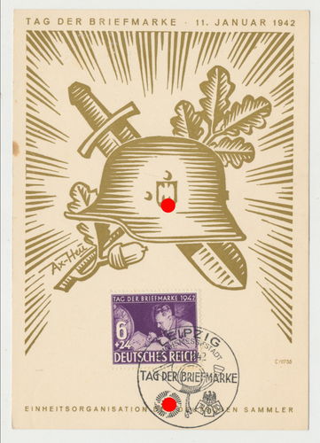 Tag der deutschen Briefmarke 1942 Original Postkarte Poststempel Leipzig 3. Reich