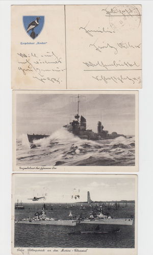 Kriegsmarine Torpedo Boot Condor / Kondor 3 Postkarten des Matrosen Jakob gefallen La Rochelle 1942