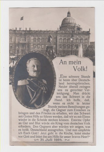 Kaiser Wilhelm II. " An mein Volk ... "  Original Postkarte Kaiserreich