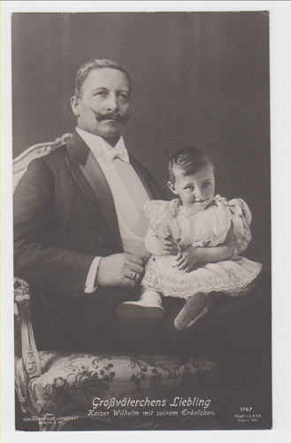 Kaiser Wilhelm II. mit seinem Enkelchen Grossvaters Liebling - Original Postkarte Kaiserreich