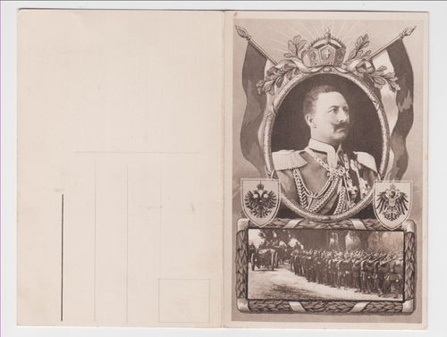 Kaiser Wilhelm II. Original Postkarte Kaiserreich zum aufklappen mit Kriegsschauplatz West und Ost