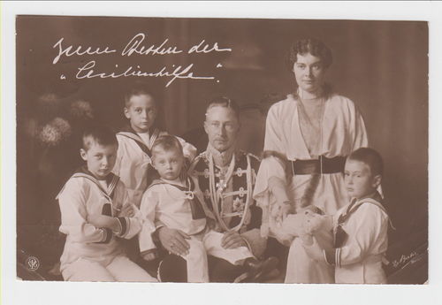 Wilhelm Kronprinz von Preussen mit Familie - Original Postkarte Kaiserreich