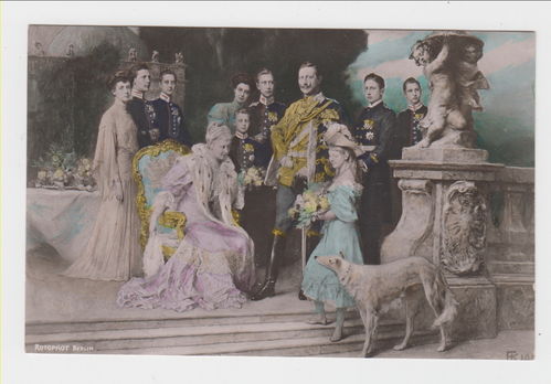 Kaiser Wilhelm II. mit Kaiserfamilie Original Color farbige Postkarte Kaiserreich