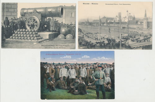 Russland Moskau und kriegsgefangene Russen 1914/18 - 3 Original Postkarten