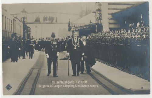 Kaiserhuldigung Bürgermeister Lueger beim Empfang des Kaisers 1908 Original Postkarte