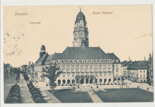 Dresden neues Rathaus - Original Postkarte Poststempel von 1911